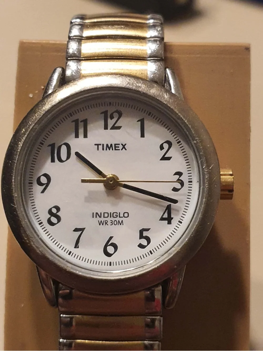 🦋10/$20🦋 Timex Indiglo Silver/Goldtone/White Stainless Steel Women's Watch